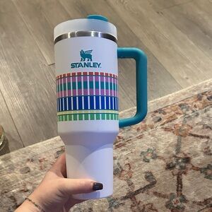 Stanley White and Teal Striped Thermos